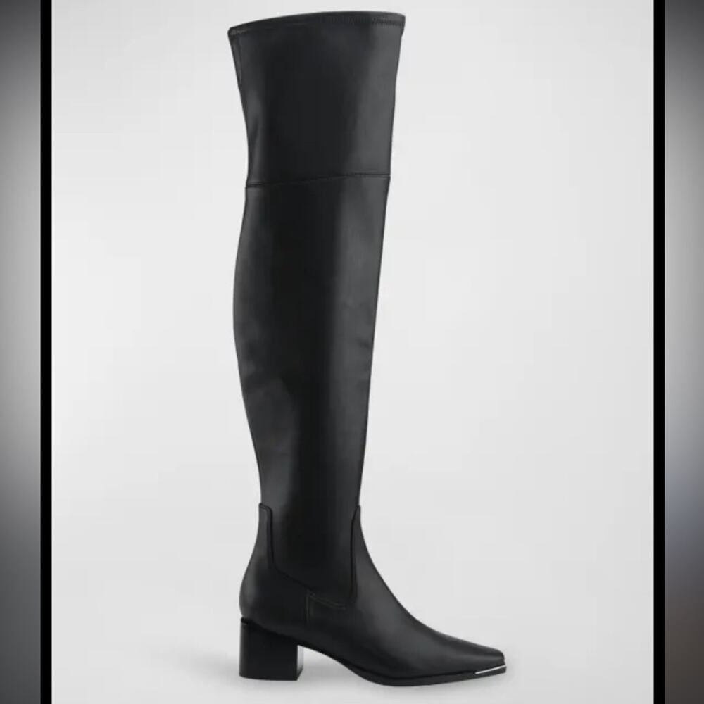 Marc Fisher LTD Noemi Leather Over The Knee Boot Black Tall Heeled Boots